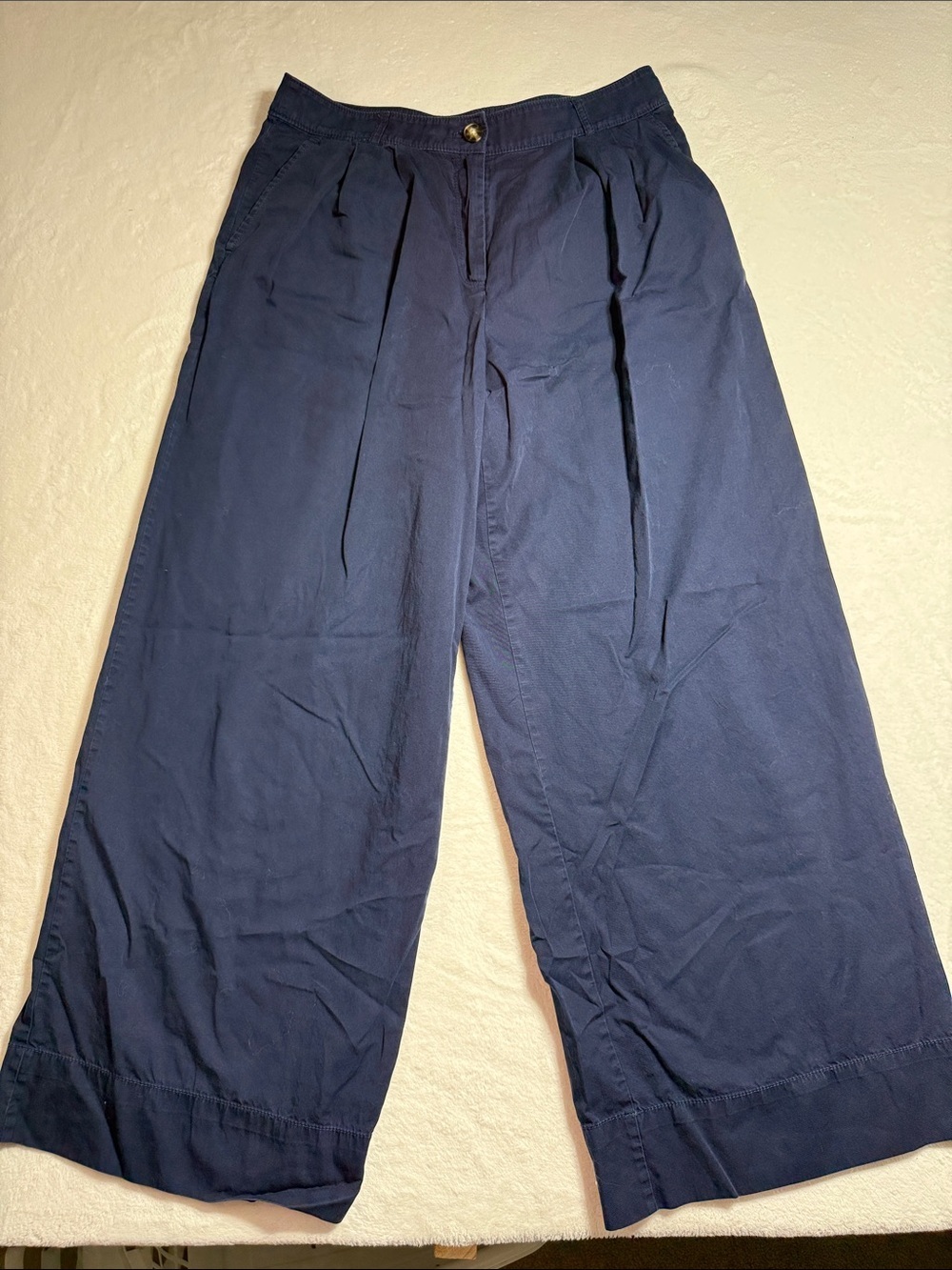 LOFT Navy Blue Wide-Leg Pleated Trousers
